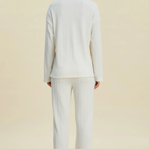 Double Take Full Size Cable-Knit Long Sleeve Top and Pants Set