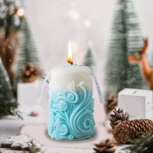 Christmas Geometric Roman Column Scented Candle Elegant Blue and White