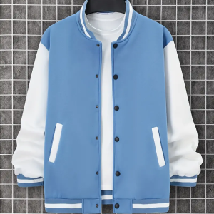 Trendy Varsity Jacket, Men's Casual Color Block Button Up Jacket For Spring Fall School Baseball