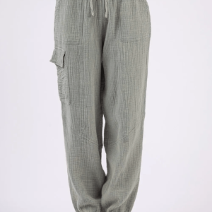 VERY J Washed Woven Crinkle Gauze Drawstring Pants