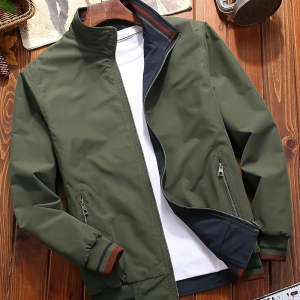 Men's Reversible Casual Stand Collar Fashion Zip Up Jacket, Spring & Autumn Comfy Jacket