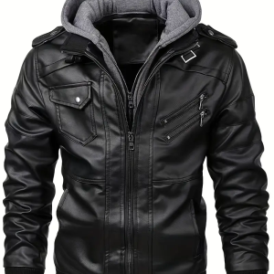 Men's Wool-Lined Bomber Jacket with Hood, Regular Fit, Multiple Pockets, Zipper Closure, Casual Outd