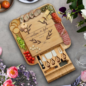 Bamboo Cheese Board and Charcuterie Gift Set with Knife