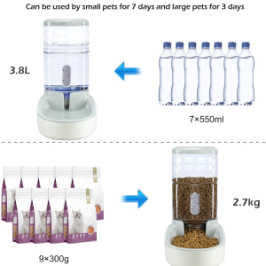 Automatic Dog Cat Feeder and Water Dispenser Gravity Food Feeder and Waterer Set with Pet Food Bowl