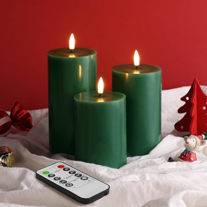 Green Flameless Pillar Candles with Remote