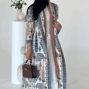 Adaa 03 - Soft Beige & White Printed Abaya