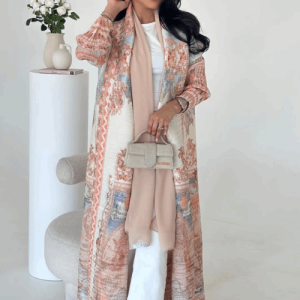 Adaa 06 - Peach & Terracotta Open Abaya Design