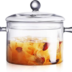 1.5L/50 FL OZ Heat-resistant Glass Stovetop Pot and Pan with Lid