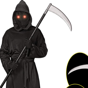 Grim Reaper Halloween Costume with Glowing Red Eyes