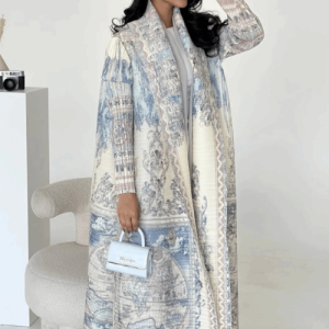 Adaa 07 - Ivory Base White Printed Abaya