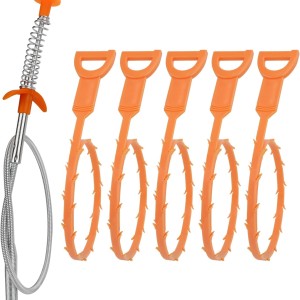 Basics Drain Clog Remover Tool, Includes 5 Plastic and 1 Stainless Drain Snakes