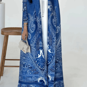 Adaa 02 - Royal Blue Printed Abaya