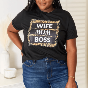 WIFE MOM BOSS Leopard Graphic T-Shirt