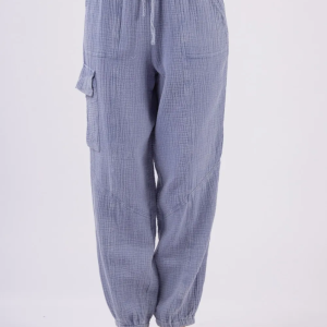 VERY J Washed Woven Crinkle Gauze Drawstring Cargo Pants