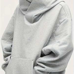 Men's Oversized Fleece Hooded Turtle Neck Sweatshirt with Drop Shoulders