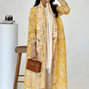 Adaa 04 - Mustard Yellow Printed Abaya