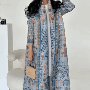 Adaa 15 - Soft Grayish Blue Printed Abaya