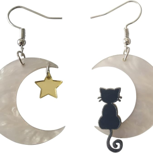 ROSTIVO Moon Star Cat Halloween Earrings for Women Cute Acrylic Earrings