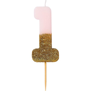 Pink Number 1 Candle with Gold Glitter