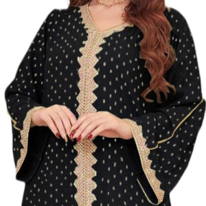 V-Neck Arab Style Fancy Abaya Dress for Women